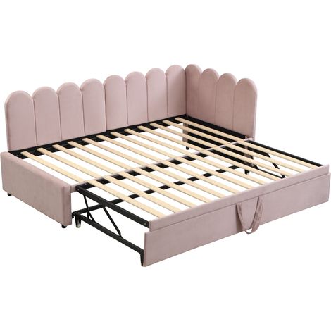 2-in-1 Eck-Schlafsofa 90 x 200/180 x 200 cm aus rosa Samt MODENUIT (1/5)