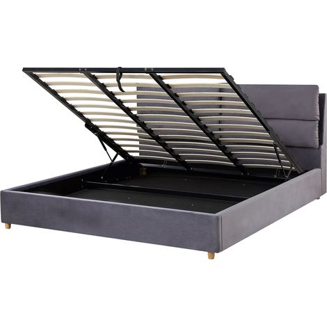 Cama con somier de terciopelo gris 180 x 200 cm almacenaje dormitorio Batilly (1/5)