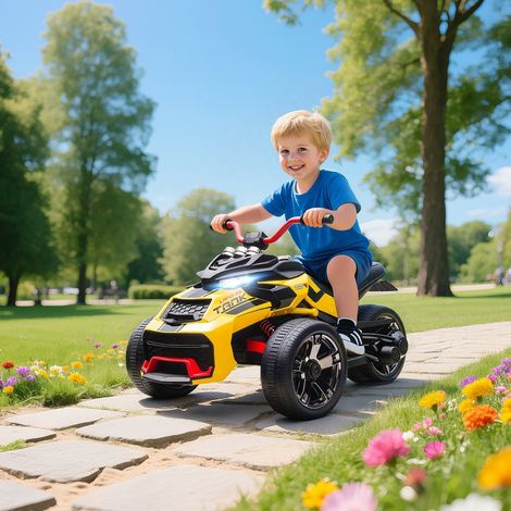 Quad elettrico per bambini 113x74x63 cm, 2 motori, luci LED, MP3, plastica gialla (1/5)