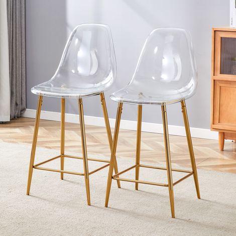Tabourets de bar 2 pièces 51x43x101,6 cm en plastique transparent, métal doré, cuisine FloraGrace (1/5)