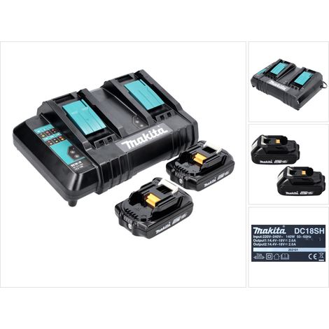 Makita Power Source Kit 18 V con 2x BL 1820 B 2.0 Ah batería ( 197254-9 ) + DC 18 SH cargador doble ( 199687-4 )