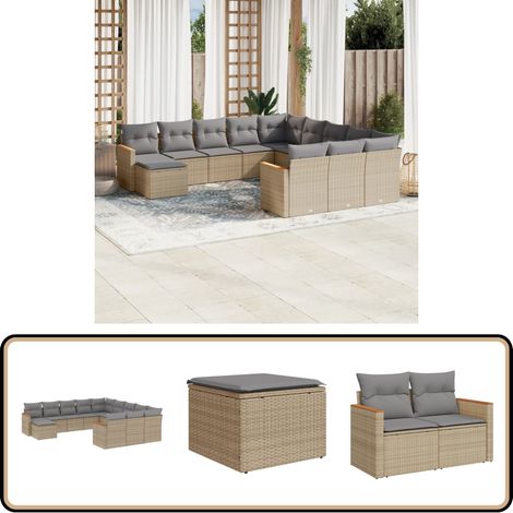 Salon de jardin et coussins 12 pcs mélange beige résine tressée - Ensemble Salon De Jardin - Mobilier De Jardin - Salon Extérieur - Canapé Jardin - Chaise Lounge