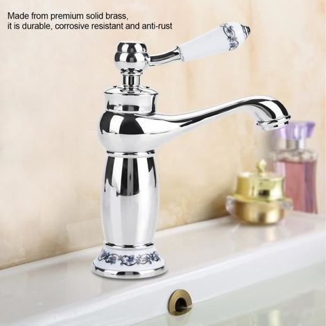 (Chrom) Einloch-Mischbatterie mit Blumenmuster für Waschbecken (Chrom) (1/4)