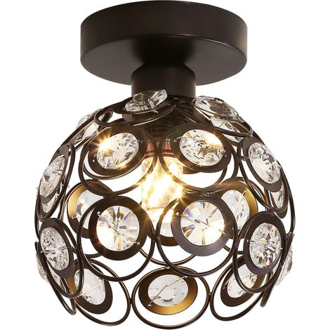 Plafonnier Moderne E27 Luminaire Suspension Abat-Jour en Cristal Lampe de Plafond Intérieur Noir Ø26CM - 1Pcs (1/5)