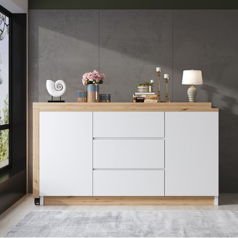 Scrivania pieghevole 120x50x76.5 cm bianco e rovere in pannello truciolare con ruote bloccabili e piano girevole (1/5)