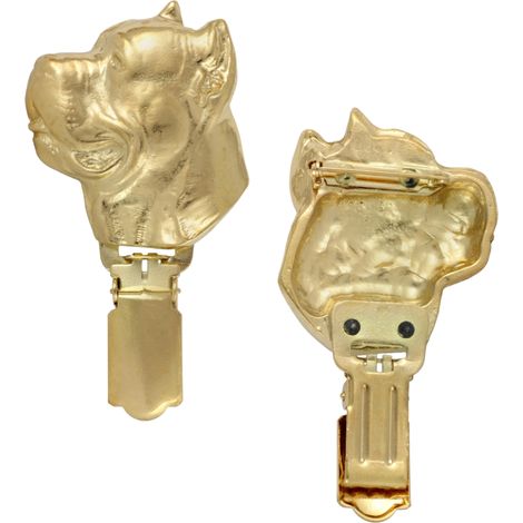 Cane Corso Italiano - broche con clip, soporte para número de salida chapado en oro, elegante pin para exposiciones caninas de Art-Dog (1/5)