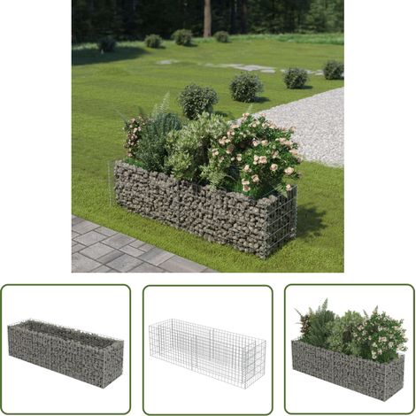 The Living Store Lit surélevé à gabion Acier galvanisé 180x50x50 cm - Jardiniere - Gabion - Fleurissement - Décoration Extérieur - Bordure Jardin (1/5)