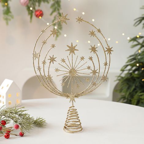 Nouvelle étoile de sapin de Noël en fer creuse, décorations pour sapin de Noël, ornements, étoile de sapin de Noël (1/5)