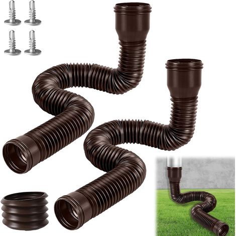 Extension de gouttière flexible, ronde, pour tuyau de descente de 80/100 mm, extensible de 47 à 150 cm, 2 pièces (brun) (1/5)