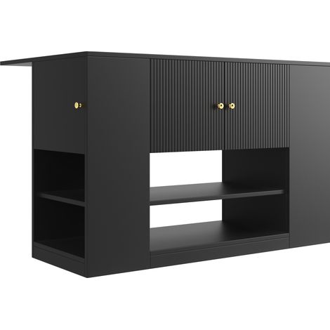 Isla de cocina con tablero abatible 140x40x90 cm MDF negro con cajones y estantes HOMVRA (1/5)