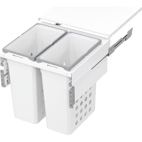 Vauth Sagel Einbau Wäschekorb ausziehbar - Wäschebehälter 2-fach für Korpusbreite 600mm - 2x 44 Liter, Kunststoff/Stahlblech weiß (1/4)