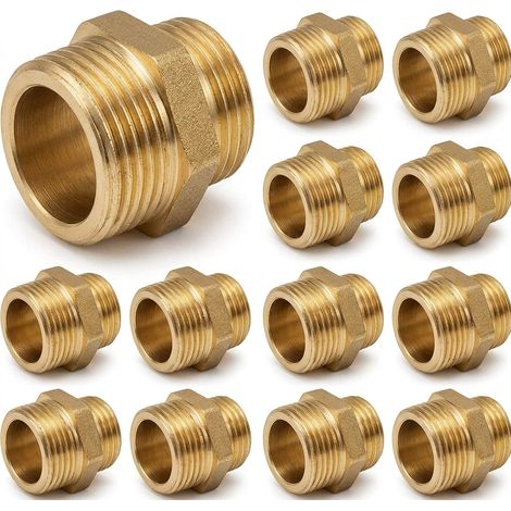 Lot de 10 mamelons, Raccords filetés réduits double mâle en laiton, 3/4 1/2 pouce 8245