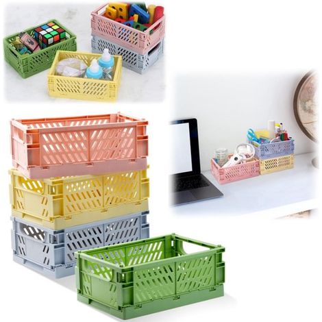 Panier de rangement pliable Panier de bureau Mini boîte de rangement pour chambre Panier organisateur d'étagère (15 x 5,8 cm Plusieurs couleurs) (1/5)