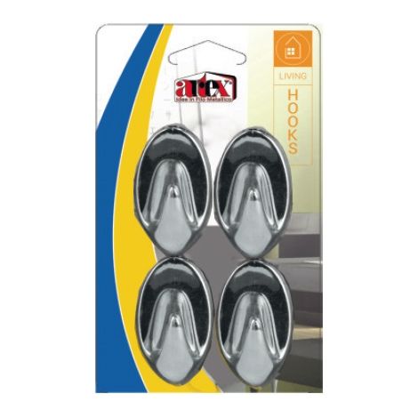 Set 4 Pezzi Gancio Adesivo Cromato Ovale 22 mm Artex