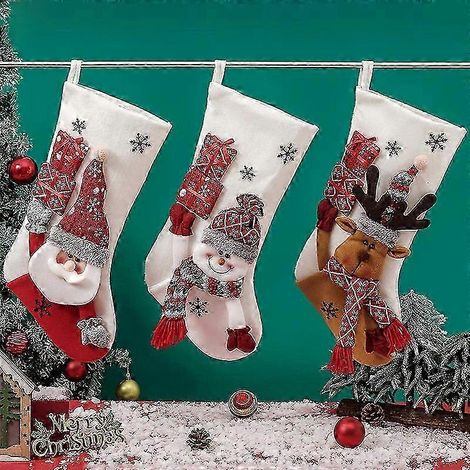 Lot de 3 sacs cadeaux en forme de chaussette de Noël, décorations de Noël, petits cadeaux à glisser dans une chaussette, pendentif de Noël (1/5)