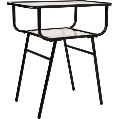 Mesita de metal y cristal con 1 balda gris 60x35x65,5