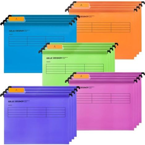 Lot de 24 dossiers suspendus A4 en polypropylène avec onglets et inserts pour cartes pour l'organisation du bureau, le travail à domicile (couleur mélangée) (1/4)