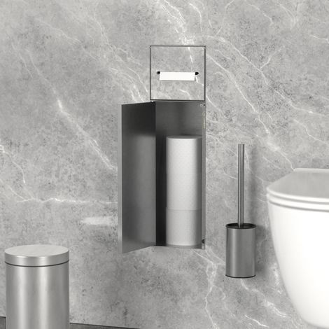 LuxeBath Unterputz-Schrankmodul aus Edelstahl für die Klobürstengarnitur, Silber, 60x20x14 cm, Badezimmerschrank mit Toilettenpapierhalter, Einbauschrank für Toilettenbürste, WC Wandnische befliesbar