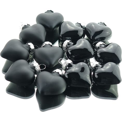 Weihnachtsanhänger Herzen Black schwarz 4 cm aus Glas - 12er Set