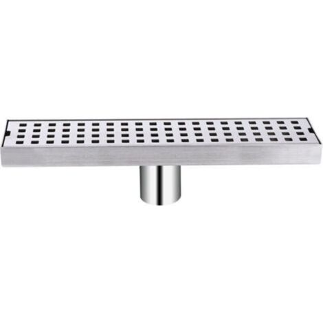 Caniveau de douche 30cm en acier inox – Siphon de sol avec filtre à cheveux – Évacuation à carreler pour salle de bain – Appareil désodorisant