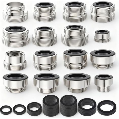 Adaptateur Robinet Aérateur Connecteur d’Aérateur, 16 Pièces Adaptateur pour Robinet, Adaptateur Double Filetage pour Robinets, Lavabo, Tuyau d’Arrosage et Filtre à Eau (1/5)