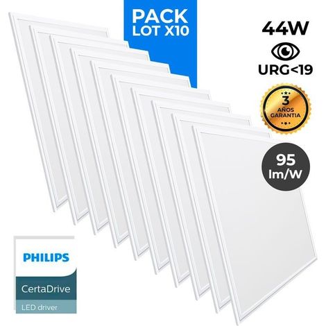 Barcelona Led – Lot de 10 panneaux LED 60x60 extra-plats – Driver Philips – 44W – Lumens 3800 – UGR < 19 – Installation encastrée – Blanc chaud/neutre/froid
