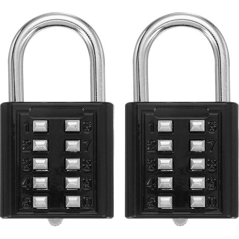 Cadenas A Combinaison, Cadenas A Bouton-Poussoir 10 Chiffres Mecanisme Verrouillage 5 Positions Securite A Combinaison Pour Casiers Salle Sport Armoire Casier (Noir, Lot 2) (1/5)