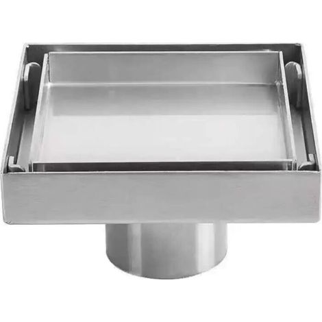 Siphon de sol en acier inoxydable SUS 304 – Drain carré 10 x 10 cm – Capacité de drainage élevée – Anti-odeurs et nuisibles (1/4)