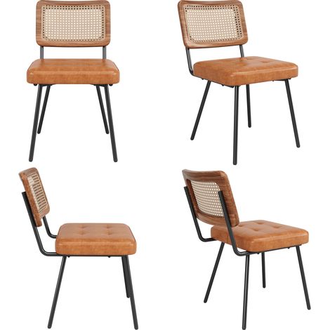 4 Esszimmerstühle aus Kunstleder mit PE-Rattan-Rückenlehne 61 x 46 x 79 cm braun MODENUIT (1/5)