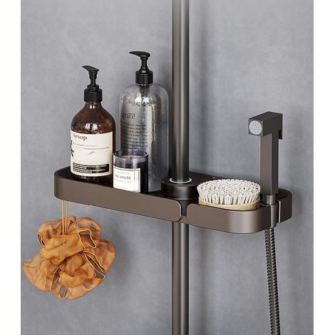 Étagère de Douche Sans Perçage avec Porte-Savon - Support de Rangement pour Barre de Douche 18-25 mm - Crochet Invisible et Design Intégré - Finition Résistante à l'Eau (1/5)