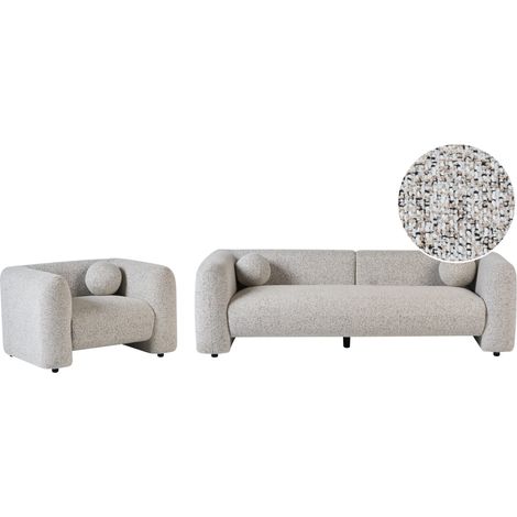 Conjunto de sala de estar 4 plazas de tela texturizada sofá sillón moderno cojines adicionales beige Leiren (1/5)