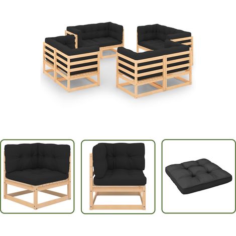 The Living Store Salon de jardin 8 pcs avec coussins Bois de pin massif - Salon De Jardin - Mobilier De Jardin - Set De Salon De Jardin - Meubles En Bois - Bois De Pin (1/5)