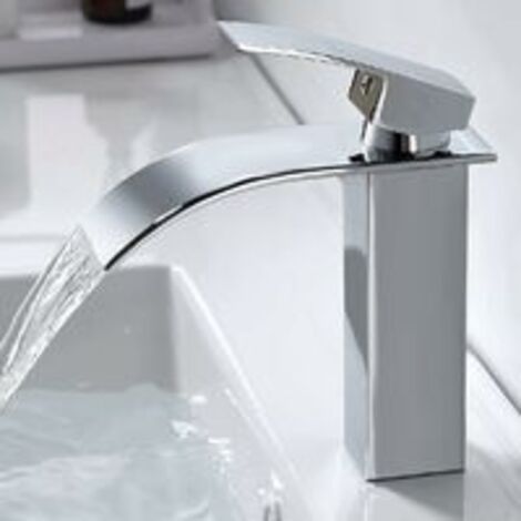 Moderne Robinet Salle de Bain Cascade, Design Elégant Robinet Lavabo Cascade, Mitigeur Salle de Bain en Laiton, Eau Chaude et Froide Disponible, Robinetterie Cascade Chromé G 3/8