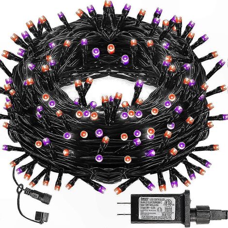 Lila-orangefarbene LED-Lichterkette, 500 LEDs, 50 Meter, wasserdicht für den Innen- und Außenbereich, Halloween-Dekoration, Netzstecker (1/4)