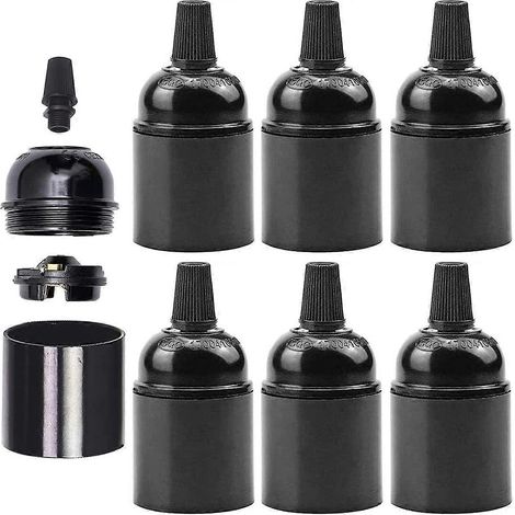 10 douilles E27, supports d'ampoules suspendus noirs en bakélite. (1/5)
