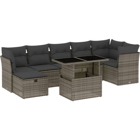 Cuscini da seduta - vidaXL Set Divano da Giardino 8 pz con Cuscini Grigio in Polyrattan - Rattan PE (1/5)