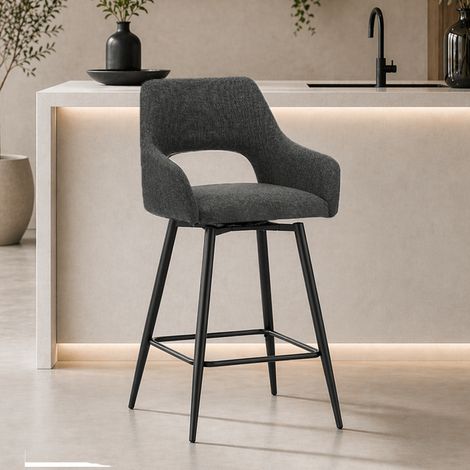 Drehbar Barhocker Skye aus schwarzem Stoff – Sitzhöhe 67 cm – mit