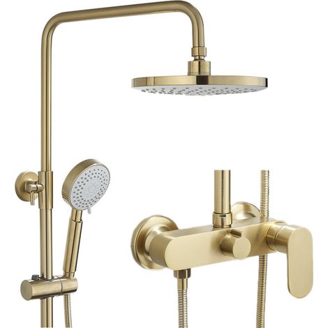 Colonna Doccia D'oro con Miscelatore Monocomando Altezza Regolabile Sistem di Doccia, Set da Doccia a Parete con 23CM ABS Rotondo Soffione, 3 Funzioni Doccetta (1/5)