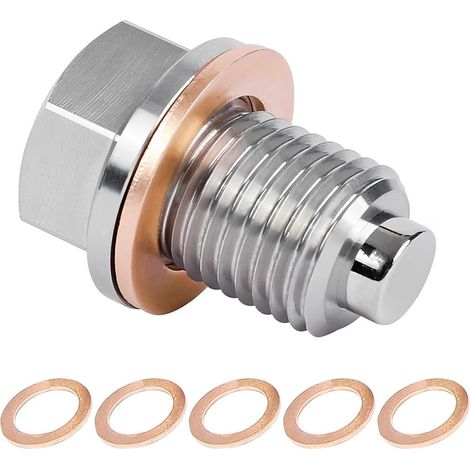 Bouchon De Vidange D'huile Magnétique, Écrou De Vidange Carter Magnétique, Avec Rondelle En Cuivre, Boulon De Vidange Carter D'huile Moteur Voiture D'alliage En Acier Inoxydable(M12x1.25) (1/5)