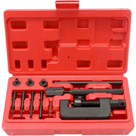 Rompecables, separador y remachador de cadena para motocicletas y bicicletas. Juego de herramientas de remachado universal para bicicletas con estuche de transporte. (1/5)