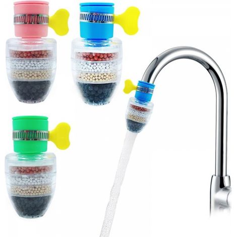 Filtre de robinet à filtre fin multicouche-4 Pièces filtres à eau à charbon actif,pour la maison et la cuisine(2 bleus,1 vert,1 rose) (1/5)