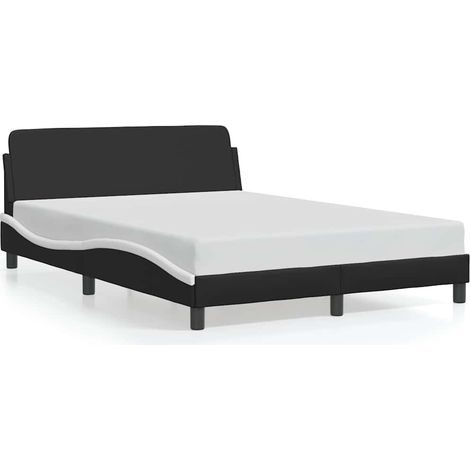 Lit double Lit adulte Cadre de lit Dover noir et blanc 140x200 cm similicuir (1/5)