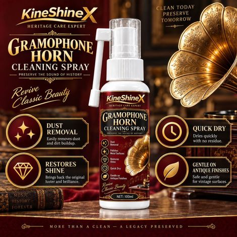 KineShineX Grammophon-Lautsprecher-Reinigungsspray, Entfernung von Staub und Polieren von Metalltrichtern für Retro-Plattenspieler (1/5)