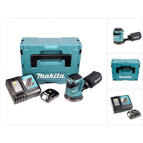 Makita DBO 180 RY1J Lijadora rotorbital a batería 18V / 125 mm en Makpac 2 + 1x Batería BL 1815 + Cargador DC 18 RC