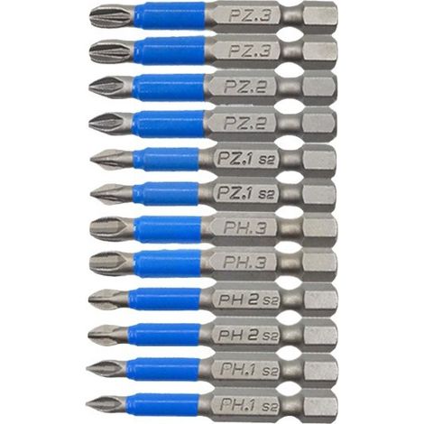 Jeu de 12 embouts de tournevis magnétiques, embouts hexagonaux antidérapants PH1, PH2, PH3, PZ1, PZ2, PZ3 - longueur 50 mm (1/5)