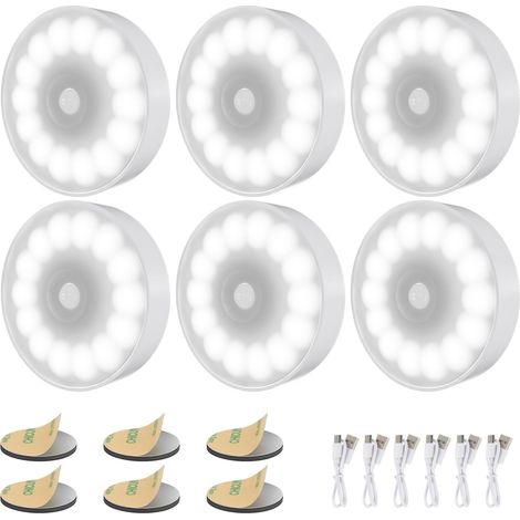 Pièce LEDs Veilleuse à Induction, Veilleuse Détecteur de Mouvement, Rechargeable par USB, Adsorption Magnétique, pour Armoires, Chambres, Escaliers, Cuisines, Couloirs, Blanche (1/5)