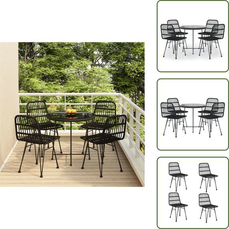 5-tlg. Garten-Essgruppe Schwarz Poly Rattan - Gartensessel - Gartentisch - Gartenmöbelset - Outdoor Möbel - Rattan Gartenmöbel (1/5)