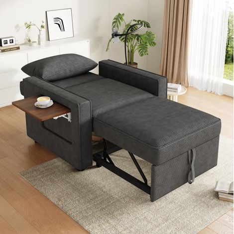 Canapé convertible 1 place pliable avec USB Type-C, porte-téléphone et tablette, gris HAVRYA (1/5)