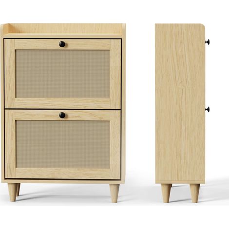 Schuhschrank aus natürlichem Rattan, Schuhaufbewahrung mit 2 Klapptüren für Eingangs- und Flurmöbel, 60 x 76 x 24 cm (1/5)