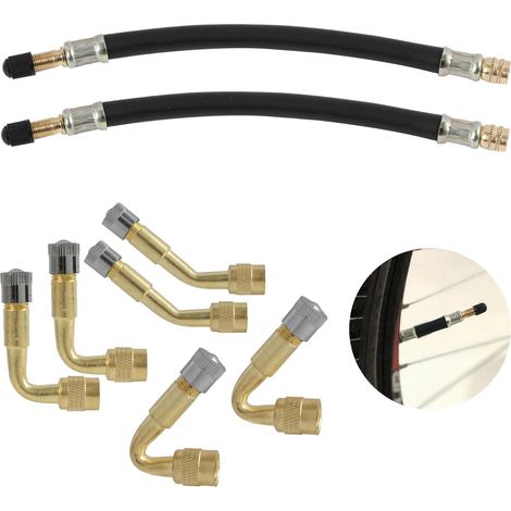 4 Pack Tyre Valve Extension Adapter (90° + 100 mm), Rubber and Brass, Valve Extension for Car, Motorcycle, Scooter, Heat and Corrosion Resistant (45°,90°,135°,210) (1/5)